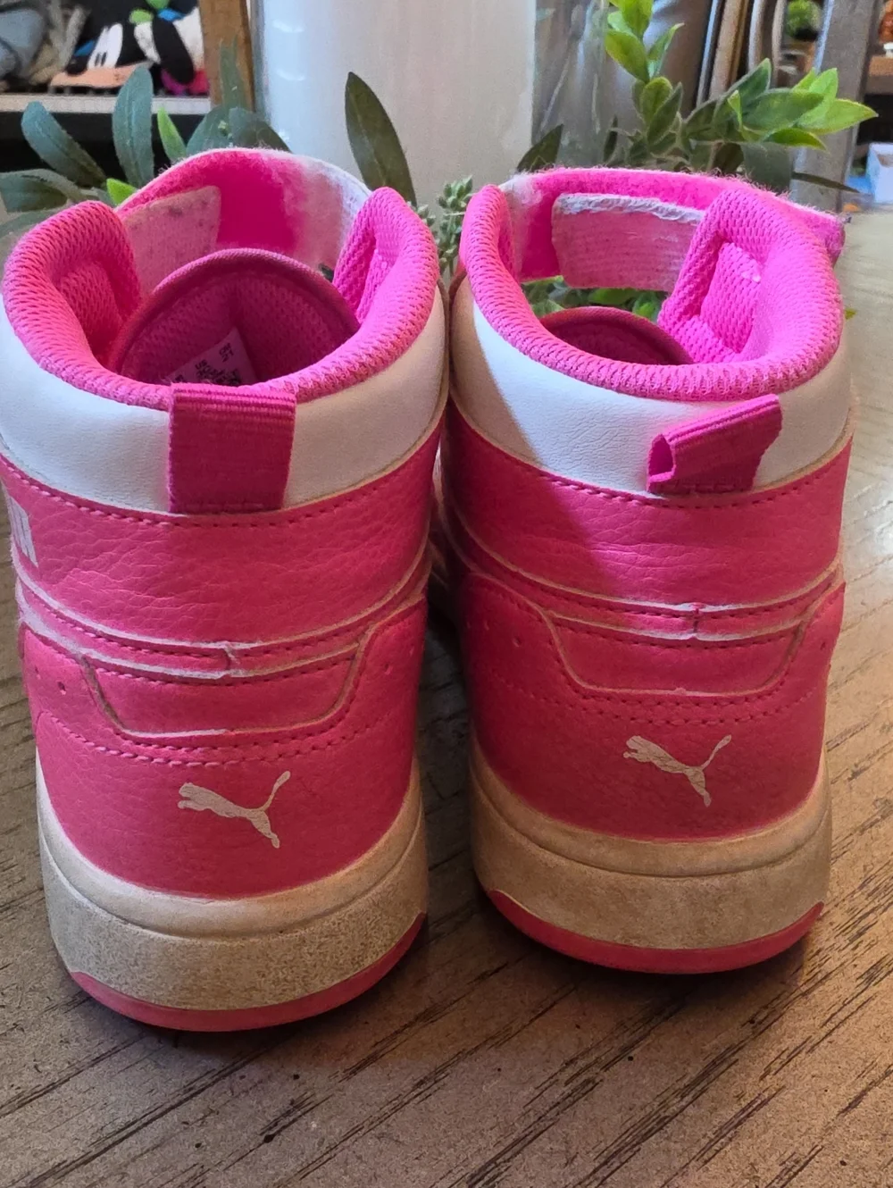 Puma Kids' Pink and White High-Top Sneakers Size 3